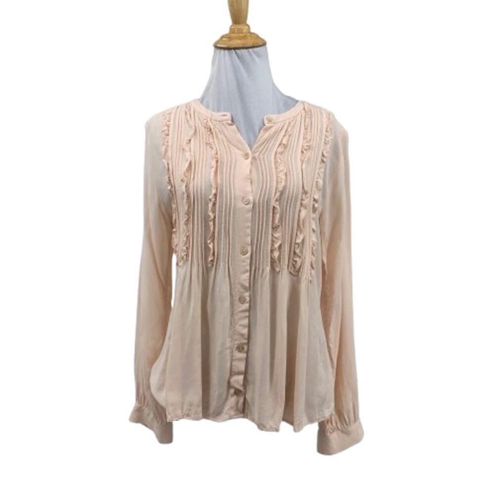 Sundance Shirt Womens XS Extra Small Ruffle Pintuck Trim Button Up Long Sleeve